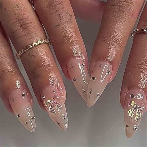 Amazon Foccna Clear Press On Nails Medium Nude Fake Nails Almond Acrylic False Nails