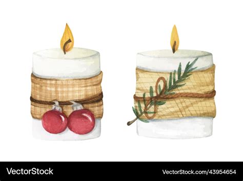 Christmas candle watercolor Royalty Free Vector Image