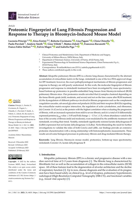 Pdf Proteomic Fingerprint Of Lung Fibrosis Progression And Response