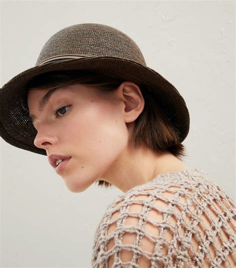 Womens Brunello Cucinelli Cfang Brown Straw Striped Hat Harrods Uk