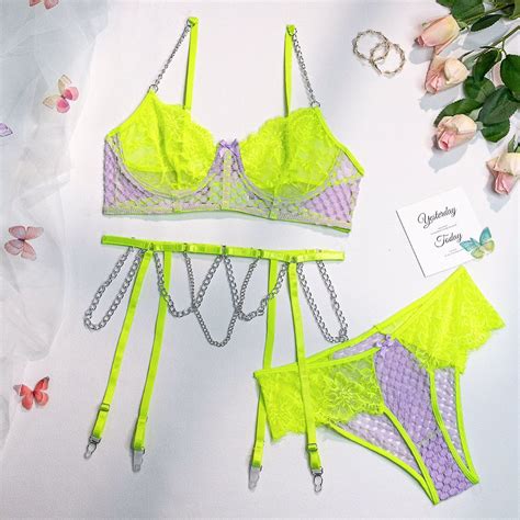 Erotic New Sexy Lingerie Lace Hollow Underwear Flower Patten See Through Bikini Set With Garter