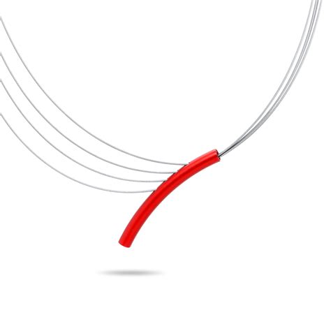 Red Stainless Steel Curved Tube Necklace - by Ursula Muller DESIGNYARD