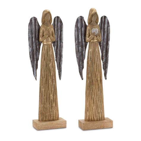 Melrose Set Of Angel Mango Wood Christmas Tabletop Figures