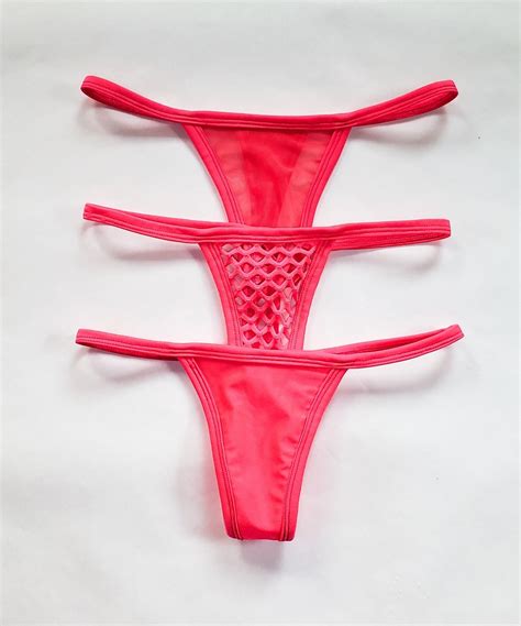 Neon Coral Micro Thong Bikini Sexy G String Underwear For Women Etsy