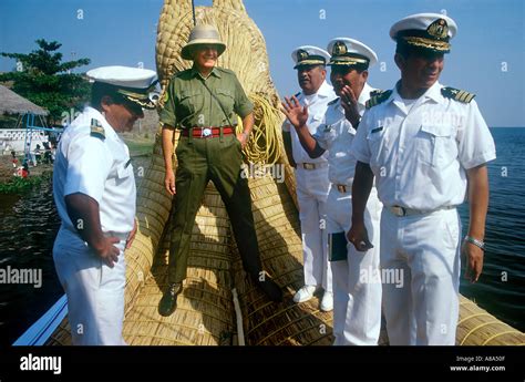 Bolivia Colonel John Blashford Snell with the Bolivian Navy aboard a reed boat named Kota Mama ...