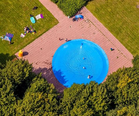 Aerial Image Bergkamen Refreshing Swim In The Blue Pool Swimming