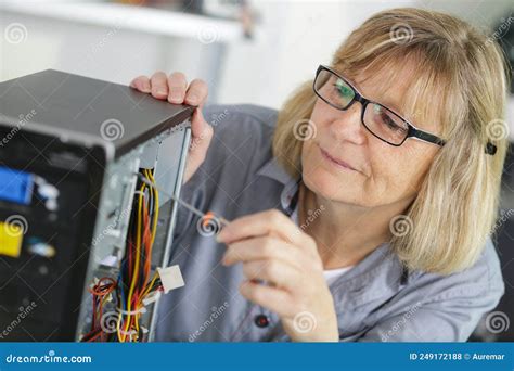 Mature Woman Screws Inside Pc Stock Photo Image Of Driver Professional