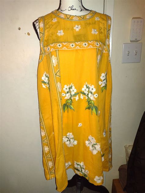 Anthropologie Yellow Embroidered Cotton Dress Etsy