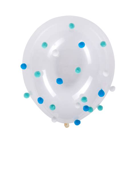 5 Transparante Blauw Witte Pomponballonnen 30 Cm Partyversiering