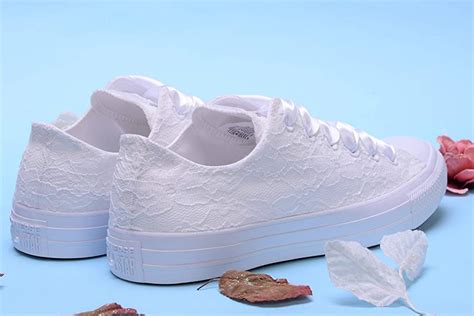 White Wedding Sneakers For A Bride Lace Bridal Trainers Lana Condor