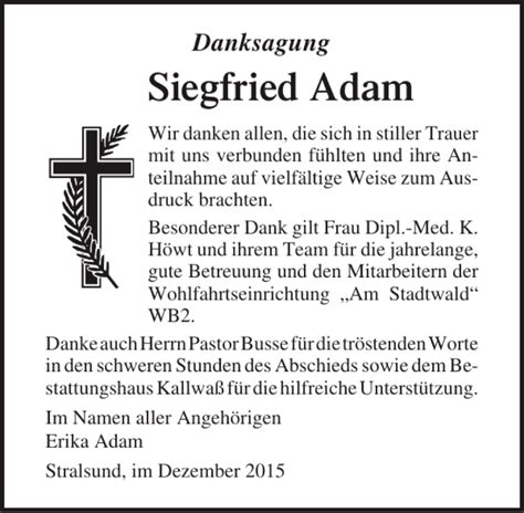 Traueranzeigen Von Siegfried Adam Trauer Anzeigen De