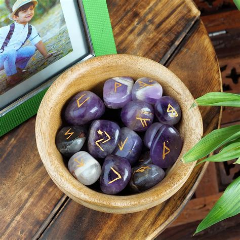 Buy Amethyst 25pc Rune Stones Engraved Stone Futhark Rune Set