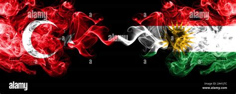 Turkey Vs Kurdistan Kurdish Smoke Flags Placed Side By Side Thick