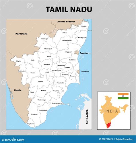 Tamil Nadu Map District Ways Map Of Tamil Nadu With Name Vector