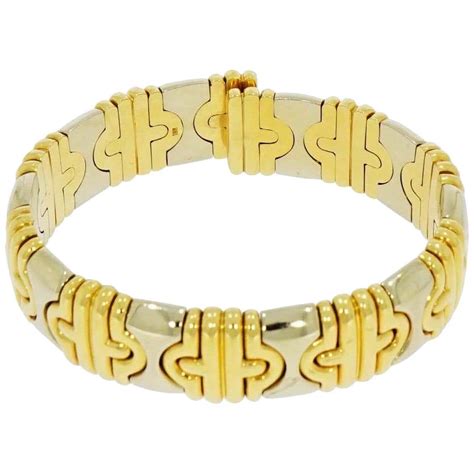 Yellow and White Gold Flexible Cuff Bracelet at 1stDibs