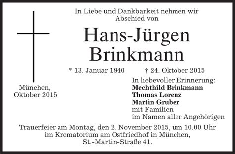 Traueranzeigen Von Hans J Rgen Brinkmann Trauer Merkur De