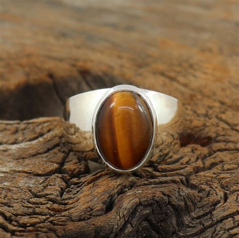 Natural Tiger Eye Ring Solid Silver Ring Tiger Eye Men S Ring