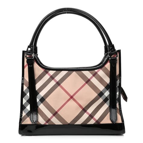 Burberry Patent Trim Supernova Check Ashmore Tote Black 1143625