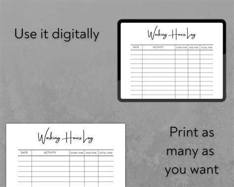 Working Hours Log Printable Work Time Tracker Activity Etsy Ireland