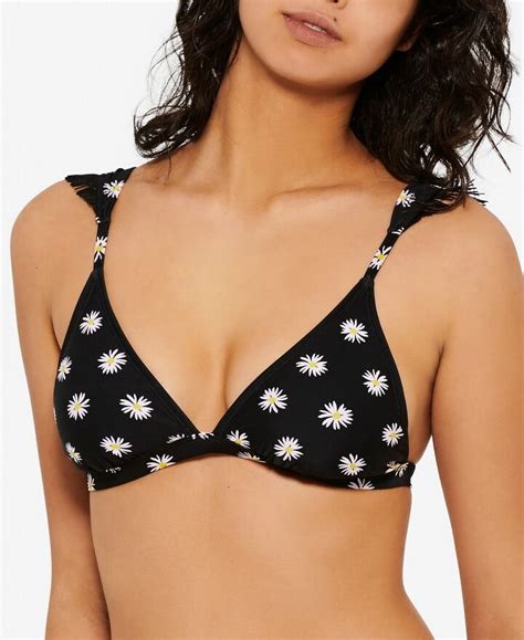 HULA HONEY Women S Black Floral Ruffled Triangle Bikini Top S Walmart