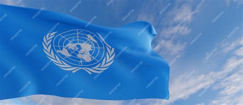 premium photo flag united nations flag   background blue sky