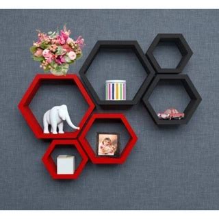 Neo Kraft Colored 3 Piece Set Hexagonal Wood Honeycomb Shelf Planter