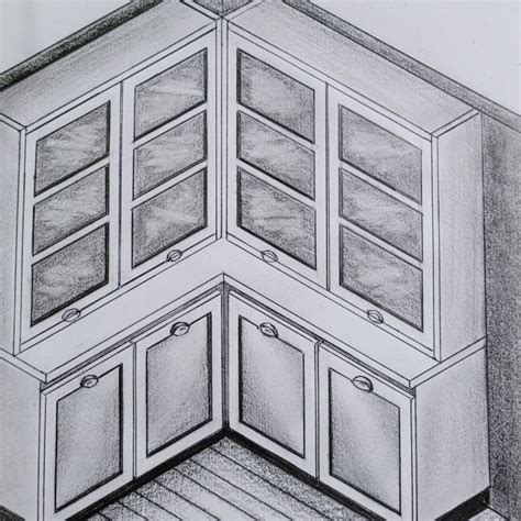 A Drawing Of A Corner Kitchen Cabinet