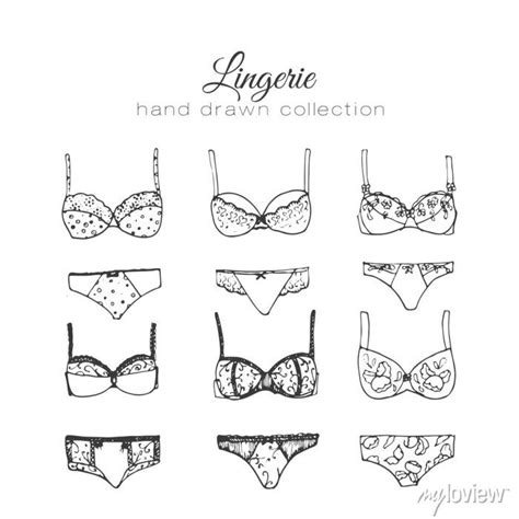 Vector Lingerie Set Sexy Underwear Design Outline Hand Drawn Wall