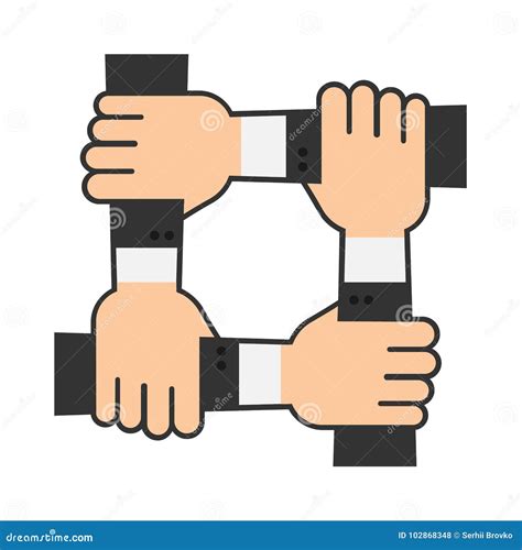 Four Hands Hold Together For The Wrist Other Four Connected Hands