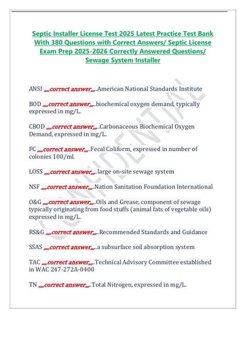 Septic Installer License Test 2025 Latest Practice Test Bank With 380 ...
