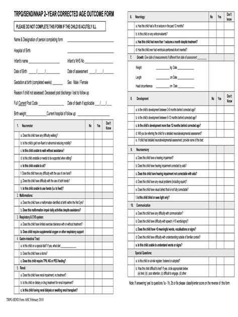 Fillable Online Rcpch Ac Trpgsendnnap Year Corrected Age Outcome Form