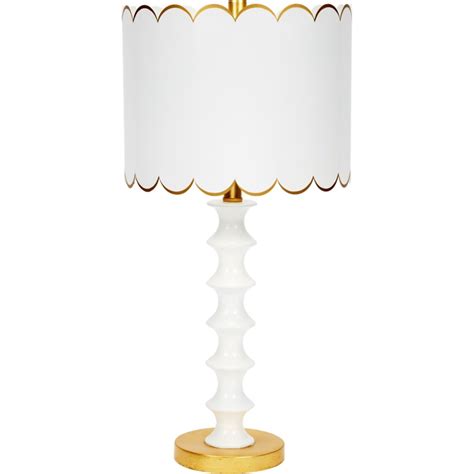 Eloise Gloss White And Gold Table Lamp With Scalloped Metal Shade Table