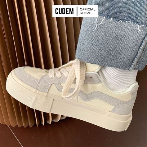 Giày thể thao nữ chất vải dáng basic cá tính đế cao màu đen trắng kem năng động trẻ trung hot