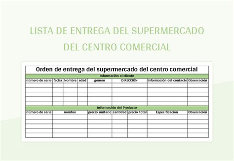 Plantilla De Excel Lista De Entrega Del Supermercado Del Centro