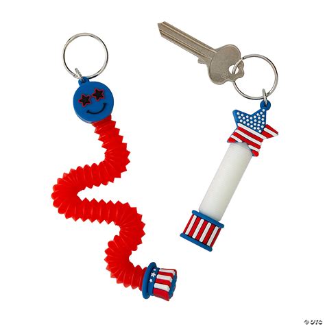 4" Patriotic Expanding Tube Smile & Star Plastic Fidget Toy Keychains