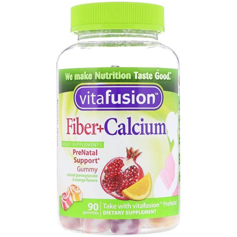 Vitafusion Fiber Calcium Prenatal Support Natural Pomegranate And Orange Flavors 90 Gummies