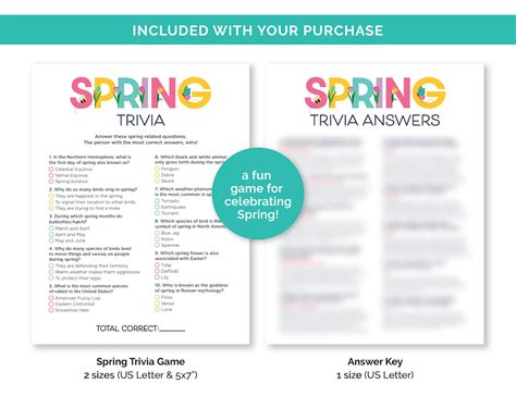 Spring Trivia Game, Printable Spring Quiz With Answers for a Family ...