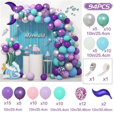 122pcs Balões Sereia Púrpura De Látex Confetti Balão Conjunto De Decoração De Aniversário Feliz