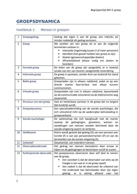 Begrippenlijst Mensen Verstaan Groepsdynamica Groepsdynamica
