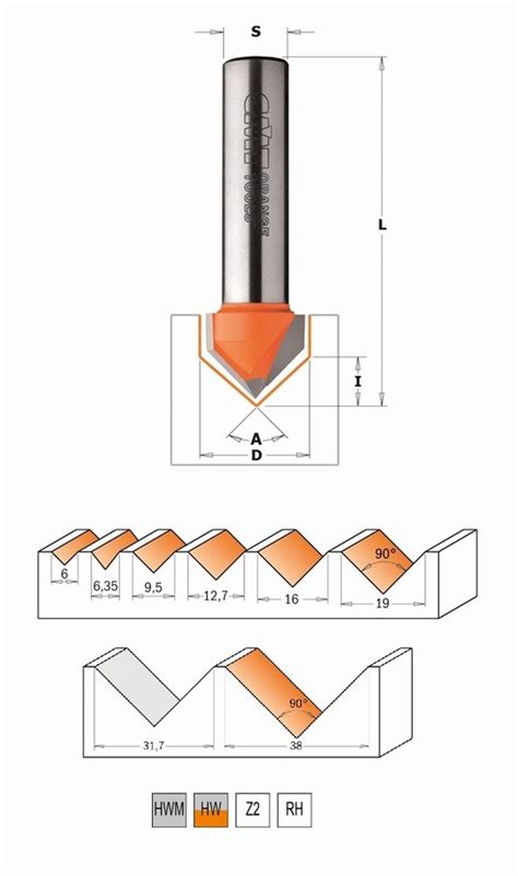 Fraise à rainurer en V 90 degrés carbure CMT Orange tools Outillage