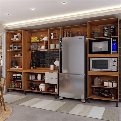 Cozinha Completa Sophia Portas Gavetas Marrom Nude Panorama Móveis