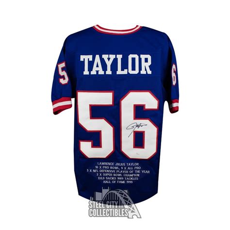 Lawrence Taylor Autographed New York Custom Blue Stat Football Jersey ...