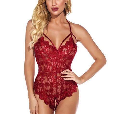 Body Sexy Lingerie Babydoll Dentelle Femme Pyjama Siamois Dos Ouvert sous vêtements Poitrine