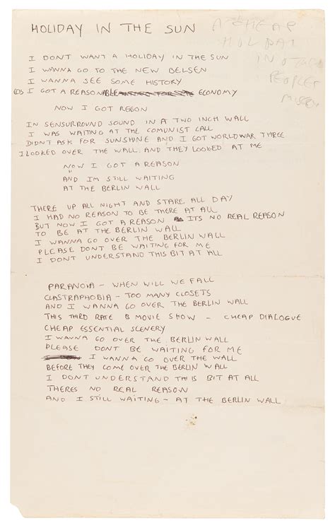 Sex Pistols Johnny Rotten Original Handwritten Lyrics For