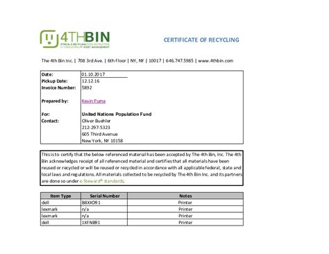 Certificate Of Recycling Template