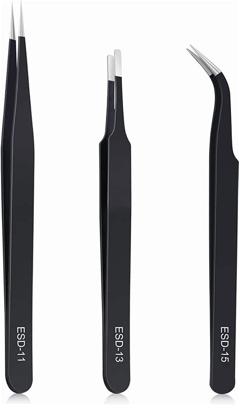 3PCS Precision Tweezers Set, Upgraded Anti-Static Stainless Steel of