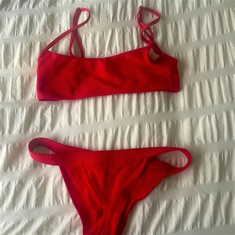 Frankie S Bikinis Swim Frankies Bikinis Cherry Red Ribbed Bikini