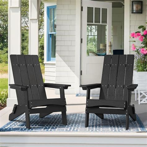 Lue Bona Black Plastic Modern Folding Adirondack Outdoor Chair Patio