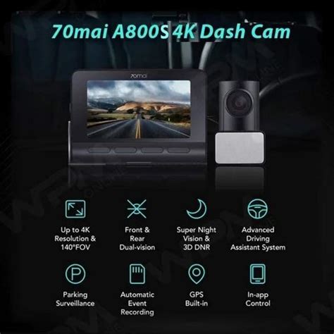 70MAI A800S DUAL VISION 4K DASH CAM FRONT AND REAR For Car