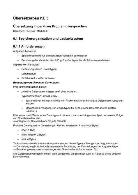 Uebersetzerbau KE5 Zusammenfassung der Kurseinheit 5 Übersetzerbau